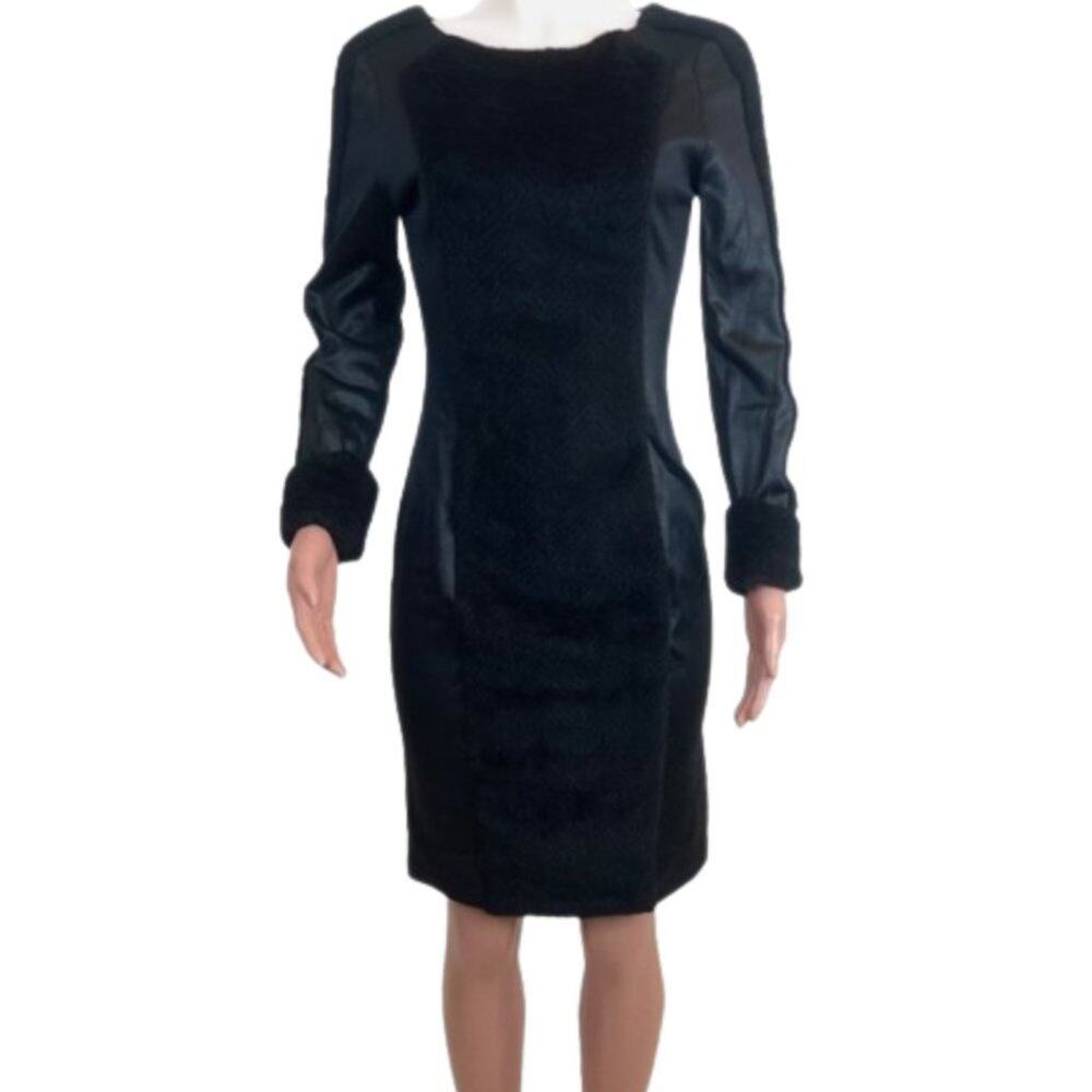 Katharine Kidd Black Sheath Dress Womens Size 8 Black Panel Bodycon Zip Y2K